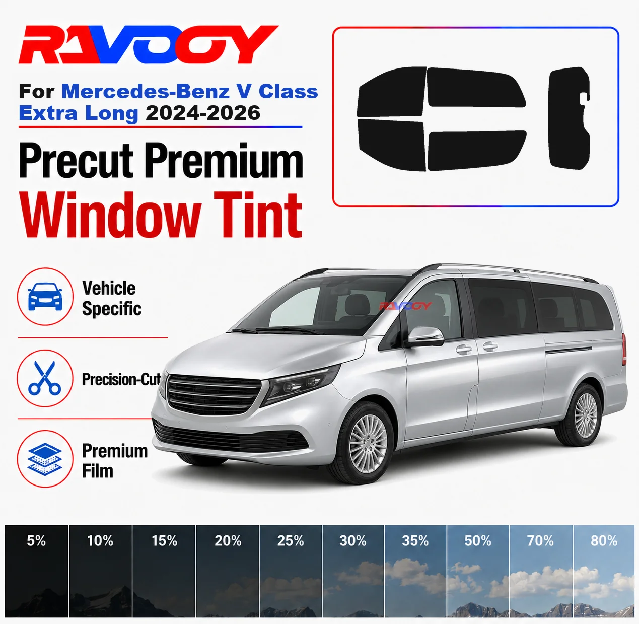 Premium Precut Window Tint Kit Front Rear Windows For Mercedes-Benz V Class Extra Long 2024-2026 Complete Set Nano Ceramic Film
Premium Precut Window Tint Kit Front Rear Windows For Mercedes-Benz V Class Extra Long 2024-2026 Complete Set Nano Ceramic Film