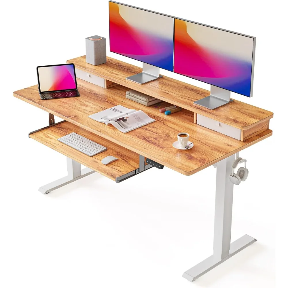 55×24 Inchs, Adjustable Standing Desk - Whole-Piece Design with Drawers, Keyboard Tray & Storage Shelf
55×24 Inchs, Adjustable Standing Desk - Whole-Piece Design with Drawers, Keyboard Tray & Storage Shelf