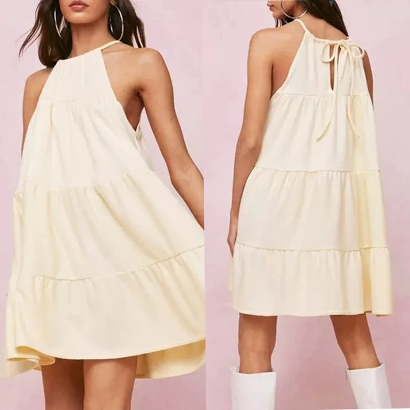 Summer sleeveless suspender elegant patchwork neck hanging dress loose casual lace up vest A-line skirt short style
Summer sleeveless suspender elegant patchwork neck hanging dress loose casual lace up vest A-line skirt short style