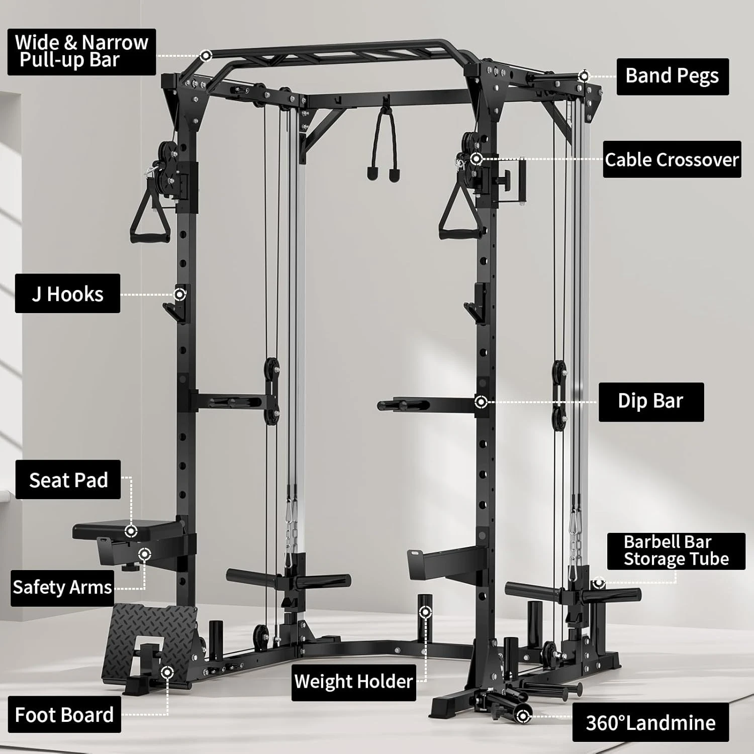 2000LB Multi-Function Power Cage, Features Cable Crossover System & Independent Dual Pulleys with LAT Attachment, Customized
2000LB Multi-Function Power Cage, Features Cable Crossover System & Independent Dual Pulleys with LAT Attachment, Customized