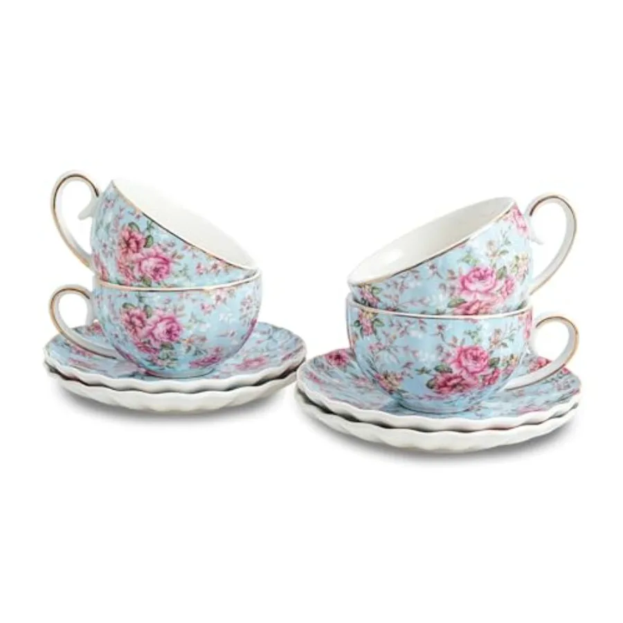 6.4oz Floral Design Porcelain Tea Cups with Gold Trim for Party Birthday Cafe Home Use Christmas Gift Set Ideal for Serving Cof
6.4oz Floral Design Porcelain Tea Cups with Gold Trim for Party Birthday Cafe Home Use Christmas Gift Set Ideal for Serving Cof