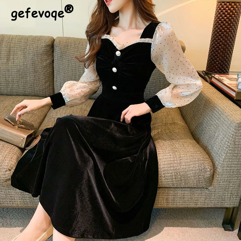 French Hepburn Style Vintage Elegant Sweet Fairy Party Dresses for Women Fashion Dot Print Patchwork High Waist Midi Dress Robe
French Hepburn Style Vintage Elegant Sweet Fairy Party Dresses for Women Fashion Dot Print Patchwork High Waist Midi Dress Robe