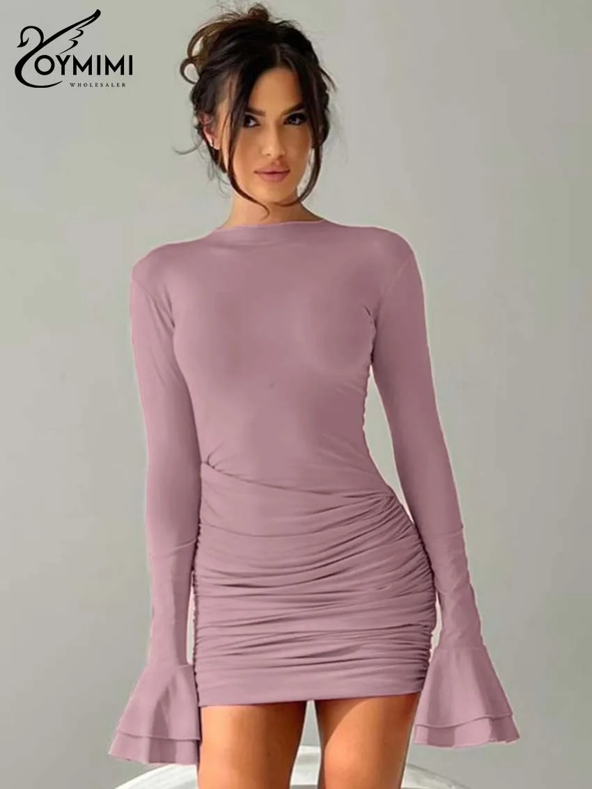 Oymimi Fashion Pink O-Neck Womens Dresses Elegant Long Sleeve Ruffled Slim Dresses Casual New Straight Mini Dress Female Clothes
Oymimi Fashion Pink O-Neck Womens Dresses Elegant Long Sleeve Ruffled Slim Dresses Casual New Straight Mini Dress Female Clothes