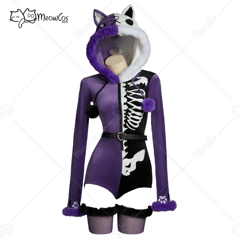 MEOWCOS Gothic Purple Black Colorblock Bodysuit Plush Contrasting Symmetry Skull Pattern Bodysuit with Tail and Belt
MEOWCOS Gothic Purple Black Colorblock Bodysuit Plush Contrasting Symmetry Skull Pattern Bodysuit with Tail and Belt