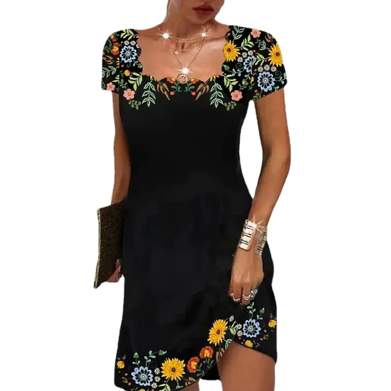 2022 Summer Women's Wavy Neck Print Short-sleeve Dress Elegant Casual Floral Theme Printed Female Fashionable Knee Length Dress
2022 Summer Women's Wavy Neck Print Short-sleeve Dress Elegant Casual Floral Theme Printed Female Fashionable Knee Length Dress