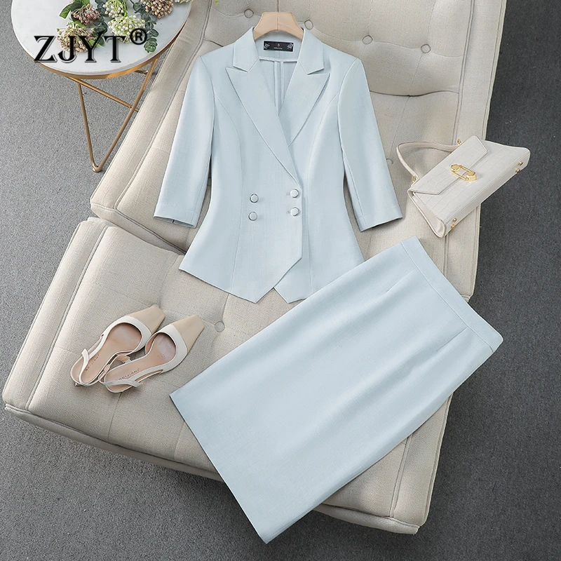 ZJYT Office Formal Three Quarter Sleeve Blazer Skirt Suit Sets Women Elegant Conjuntos Para Mujeres 2 Piezas Work Outfit Spring
ZJYT Office Formal Three Quarter Sleeve Blazer Skirt Suit Sets Women Elegant Conjuntos Para Mujeres 2 Piezas Work Outfit Spring