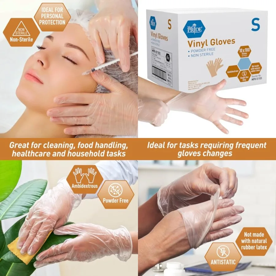 Med PRIDE Vinyl Gloves 4.3 mil Thick, Powder-Free, Non-Sterile, Heavy Duty Disposable Gloves Medical, Food Hand
Med PRIDE Vinyl Gloves 4.3 mil Thick, Powder-Free, Non-Sterile, Heavy Duty Disposable Gloves Medical, Food Hand