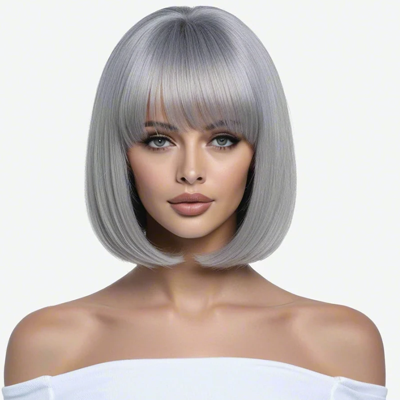 12 inches silver gray short straight synthetic wig, natural fluffy, suitable for daily wear
12 inches silver gray short straight synthetic wig, natural fluffy, suitable for daily wear