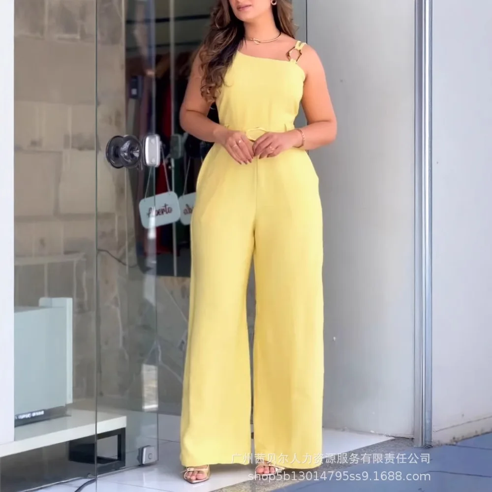 Women Overall Pants Solid Color High Waist One Shoulder Thick Strap Mental Buckle Jumpsuit
Women Overall Pants Solid Color High Waist One Shoulder Thick Strap Mental Buckle Jumpsuit