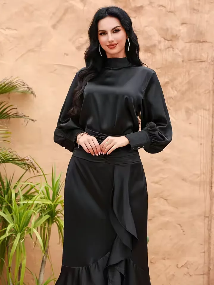 Атласные топы с оборками, макси-юбка, комплект из 2 предметов, мусульманское платье Ид Рамадан, женское платье Дубай, Абая, Турция, кафтан, исламский костюм Джалабия, наряды
Атласные топы с оборками, макси-юбка, комплект из 2 предметов, мусульманское платье Ид Рамадан, женское платье Дубай, Абая, Турция, кафтан, исламский костюм Джалабия, наряды