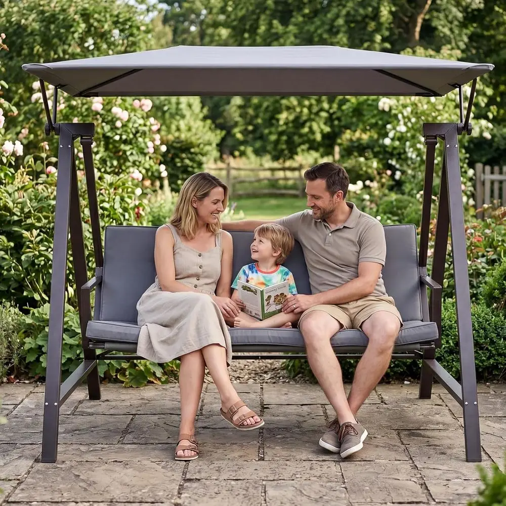 3-Person Weather-Resistant Porch Swing with Stand, 600lbs Capacity, Adjustable, Convertible Swing Bed for Outdoor Spaces, Grey
3-Person Weather-Resistant Porch Swing with Stand, 600lbs Capacity, Adjustable, Convertible Swing Bed for Outdoor Spaces, Grey
