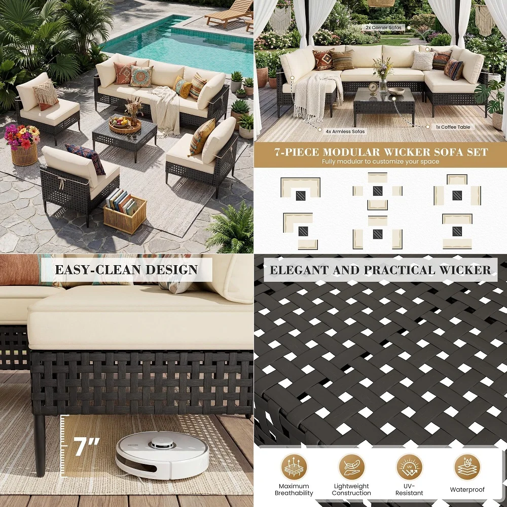 Outdoor Patio Furniture Set, 7Piece Patio Conversation Sets with Coffee Table amp Side Table amp Grey Washable Thick Cushions,
Outdoor Patio Furniture Set, 7Piece Patio Conversation Sets with Coffee Table amp Side Table amp Grey Washable Thick Cushions,