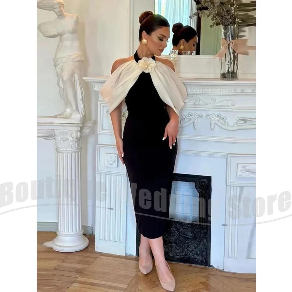 Elegant 3D Flower Halter Prom Dresses Chic Off The Shoulder Straight Party Gowns Ankle Length Modern Style Evening Dresses
Elegant 3D Flower Halter Prom Dresses Chic Off The Shoulder Straight Party Gowns Ankle Length Modern Style Evening Dresses