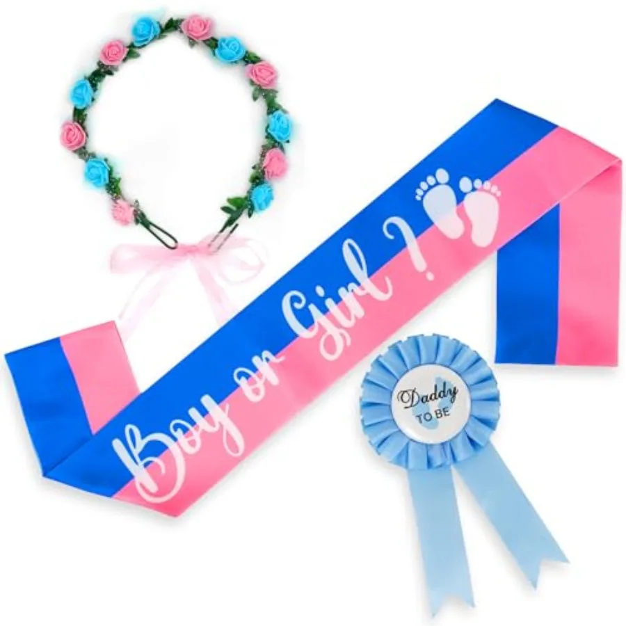 , Gender Reveal Sash - Boy or Girl Flower Headband Daddy to Be Pins for Gender Reveal Party Supplies Baby Shower Decorations
, Gender Reveal Sash - Boy or Girl Flower Headband Daddy to Be Pins for Gender Reveal Party Supplies Baby Shower Decorations