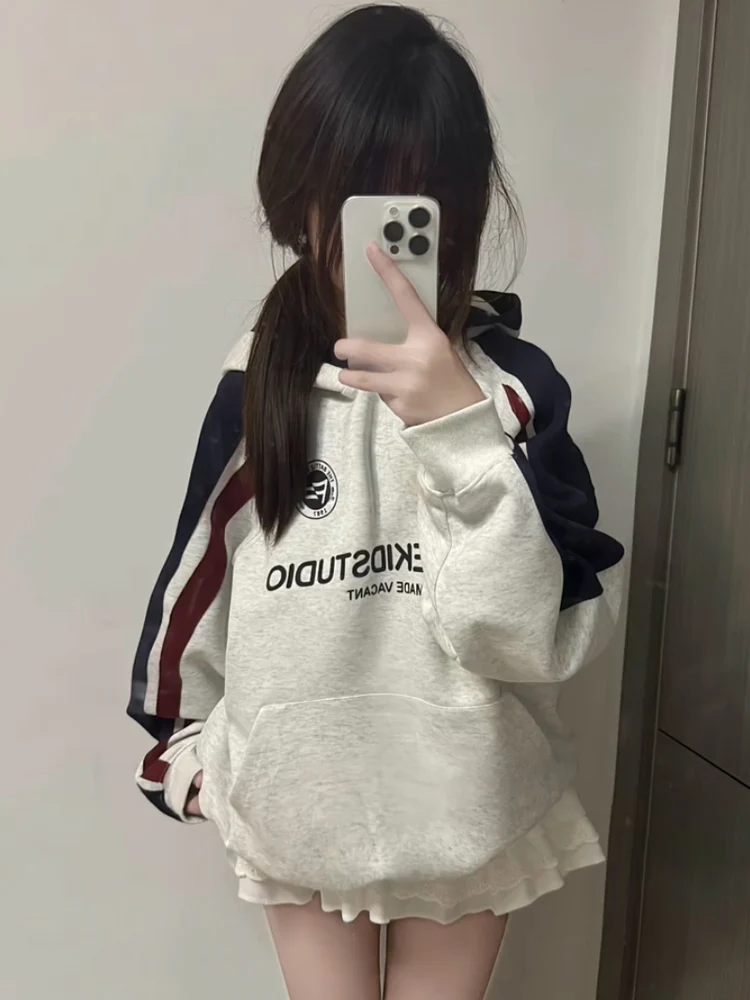Oversize Lazy Style Hoodie Women's Autumn Winter Thickened Fleece Color Block Jacket Street Style Long Sleeve Print Sweatshirt
Oversize Lazy Style Hoodie Women's Autumn Winter Thickened Fleece Color Block Jacket Street Style Long Sleeve Print Sweatshirt