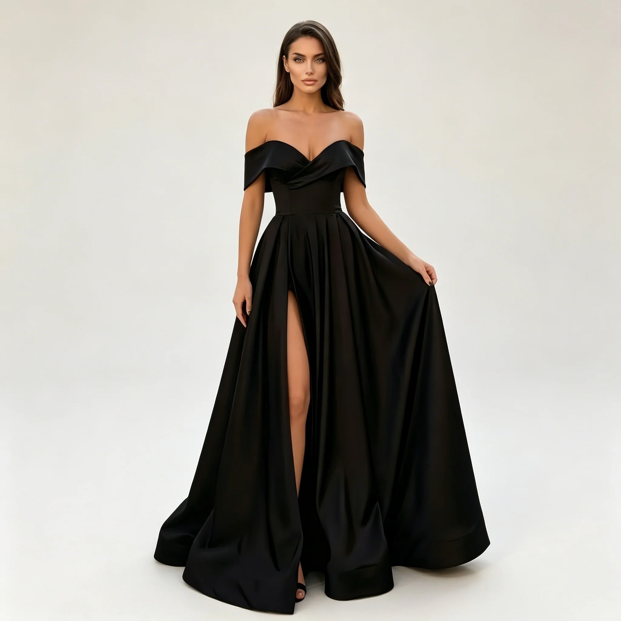 Black Off The Shoulder Satin Prom Dress for Women 2026 Formal Dress Long Ball Gown Evening Party Banquet Graduation Customized
Black Off The Shoulder Satin Prom Dress for Women 2026 Formal Dress Long Ball Gown Evening Party Banquet Graduation Customized