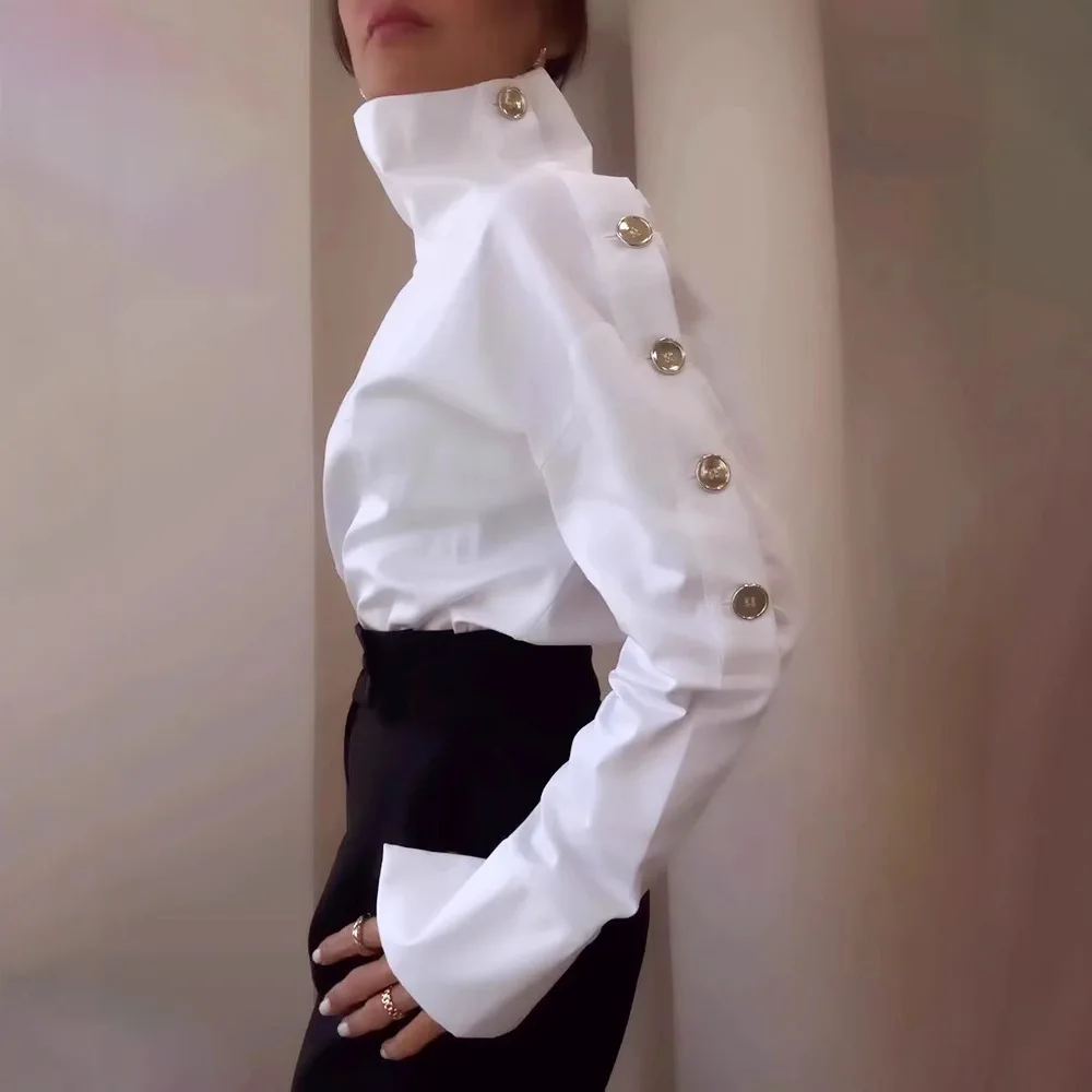 2025 New Temperament Socialite High Neck Metal Buckle Off Shoulder Shirt Top Women's Clothing
2025 New Temperament Socialite High Neck Metal Buckle Off Shoulder Shirt Top Women's Clothing