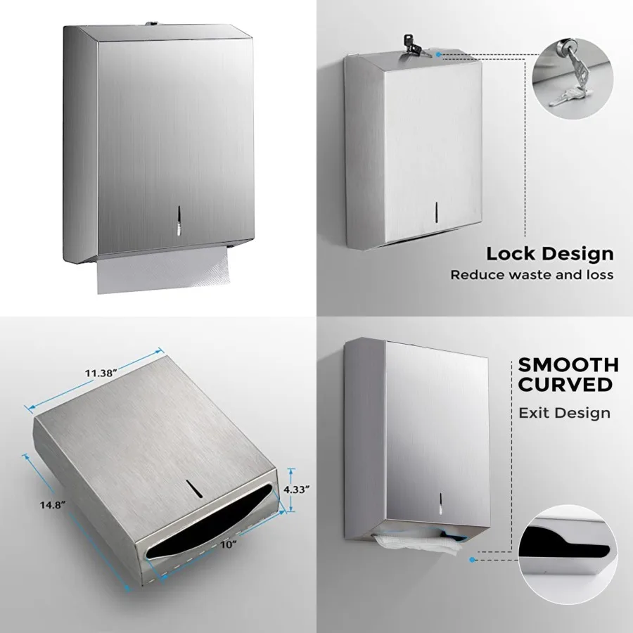 Paper Towel Dispenser Wall Mount - Multifold Trifold Paper Towel Dispensers, Large Capacity Stainless Steel Tissue Holder, Suit
Paper Towel Dispenser Wall Mount - Multifold Trifold Paper Towel Dispensers, Large Capacity Stainless Steel Tissue Holder, Suit