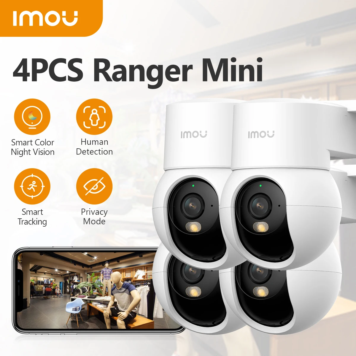 4PCS IMOU Ranger Mini 5MP IP Camera 360° AI Human Detection Home Security Protection Night Vision Surveillance Wifi Camera CCTV
4PCS IMOU Ranger Mini 5MP IP Camera 360° AI Human Detection Home Security Protection Night Vision Surveillance Wifi Camera CCTV