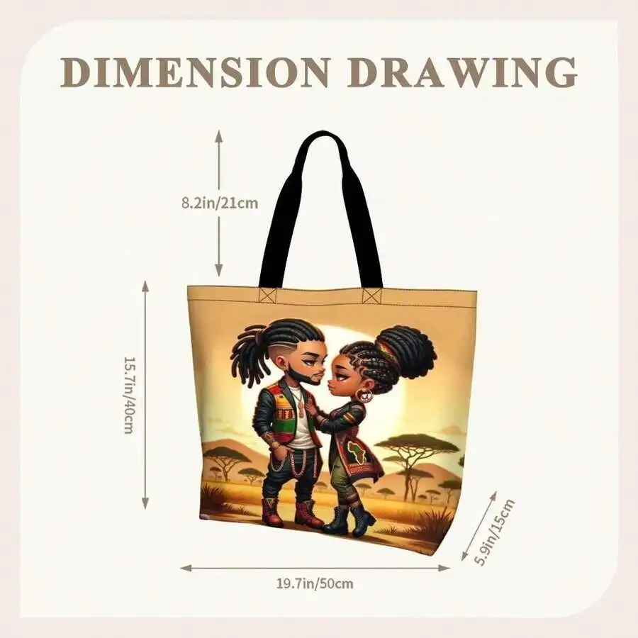 African Cartoon Couple Tote Bag With Ankara Print For Black Pride Cultural Celebration
African Cartoon Couple Tote Bag With Ankara Print For Black Pride Cultural Celebration