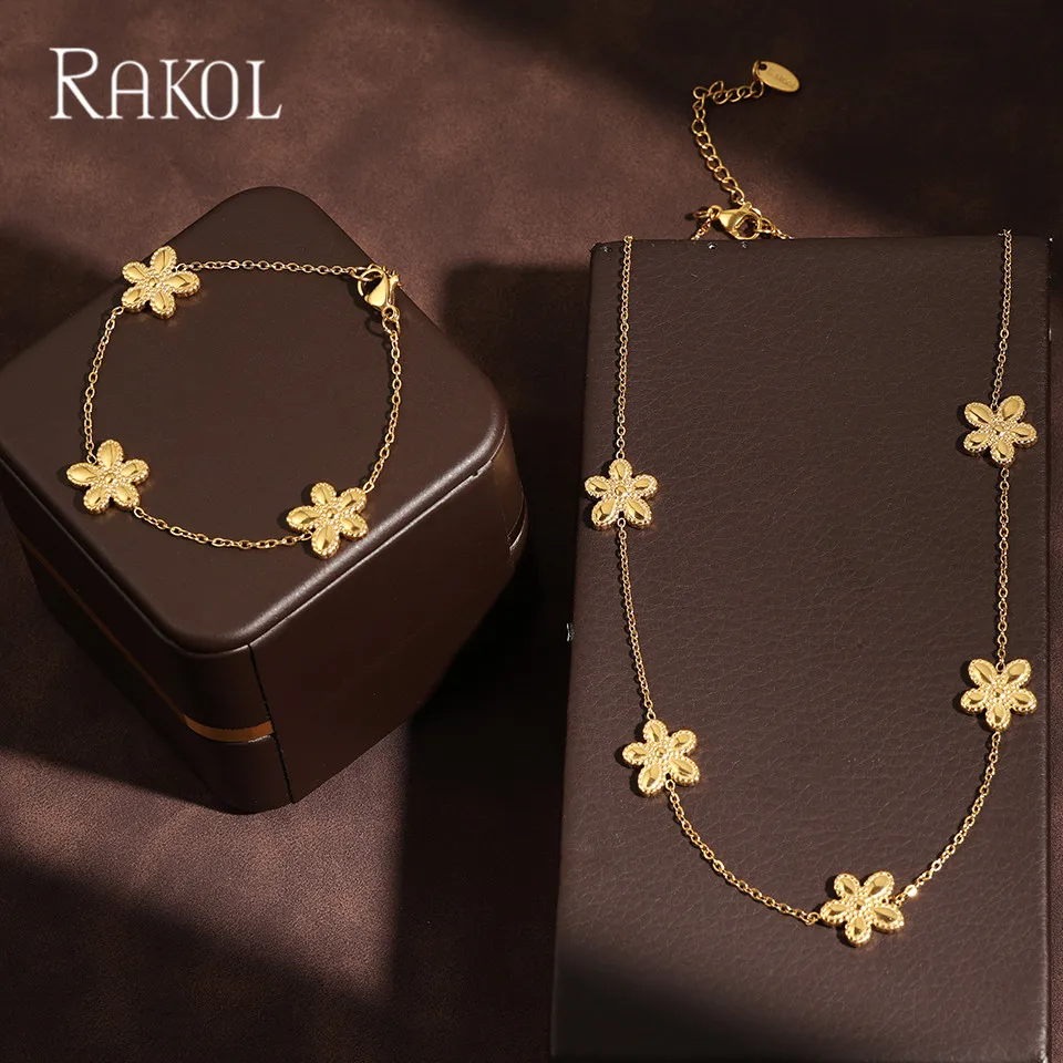 RAKOL Stainless Steel Little Daisy Flower Necklace Bracelet Summer Simple Gold Plated Waterproof Jewelry Set For Women
RAKOL Stainless Steel Little Daisy Flower Necklace Bracelet Summer Simple Gold Plated Waterproof Jewelry Set For Women
