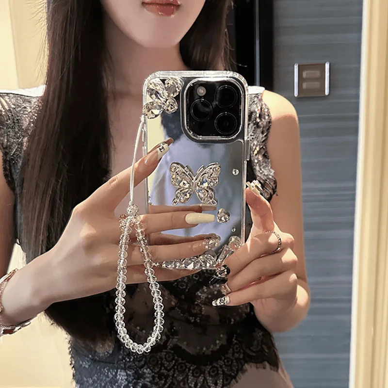 For iPhone 15 Promax 14 13 12 11 Promax Case mirror surface Butterfly Diamond Bling women soft Cover with Chain
For iPhone 15 Promax 14 13 12 11 Promax Case mirror surface Butterfly Diamond Bling women soft Cover with Chain