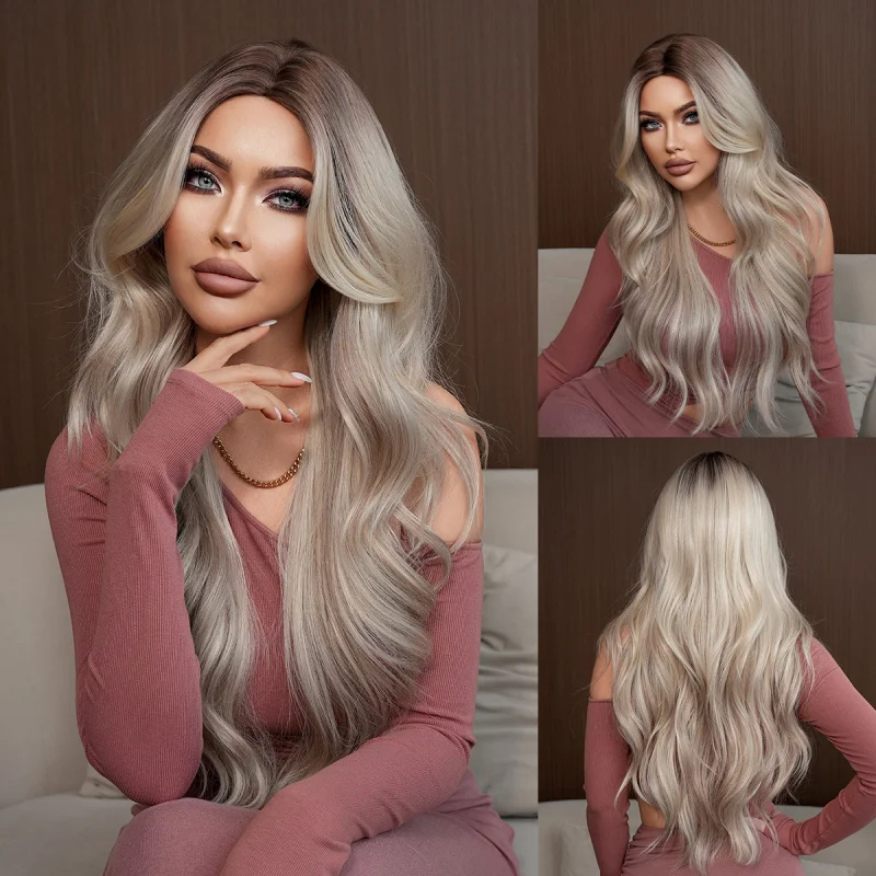 European and American style women's , beige-gold long curly hair with bangs, high-quality machine-made party wig, full head c
European and American style women's , beige-gold long curly hair with bangs, high-quality machine-made party wig, full head c