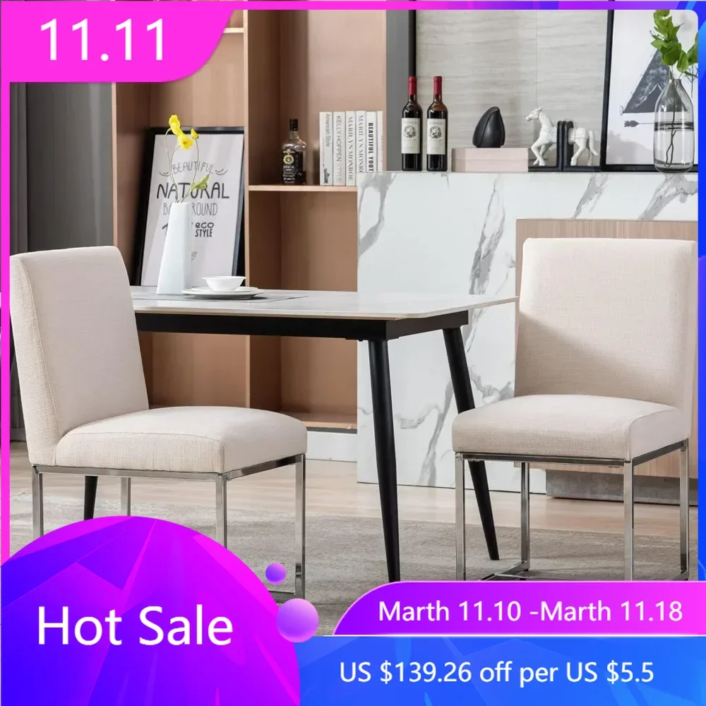 Linen Upholstered Dining Chairs Set of 2, Mid Century Modern Padded Chair with Chrome Metal Frame for Restaurant, Dining Room
Linen Upholstered Dining Chairs Set of 2, Mid Century Modern Padded Chair with Chrome Metal Frame for Restaurant, Dining Room
