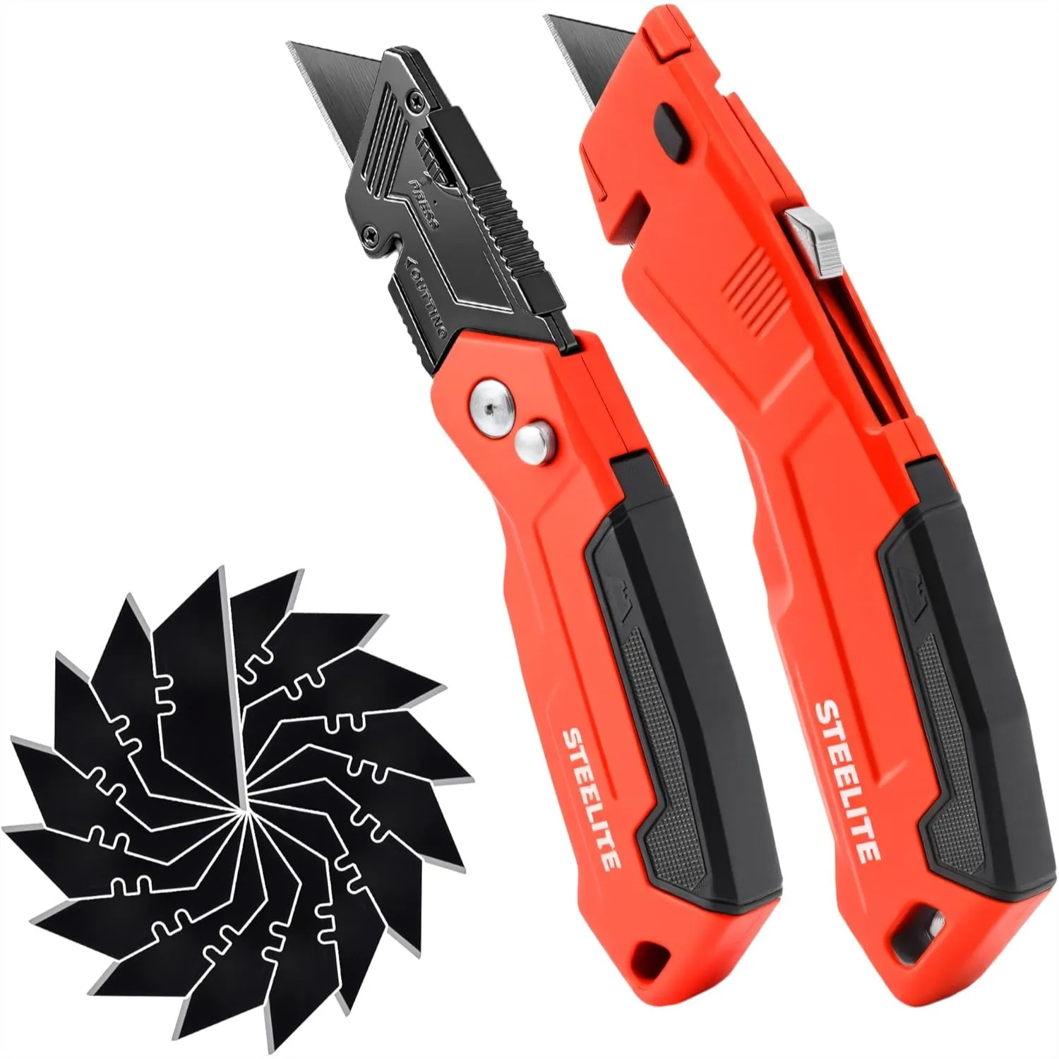 Heavy Duty Utility Knife Set 2PCS, Quick Open Button Lock Razor Knife for Cartons Cardboard Leather, Blades Storage Design with 16 Extra Blade, Red
Heavy Duty Utility Knife Set 2PCS, Quick Open Button Lock Razor Knife for Cartons Cardboard Leather, Blades Storage Design with 16 Extra Blade, Red