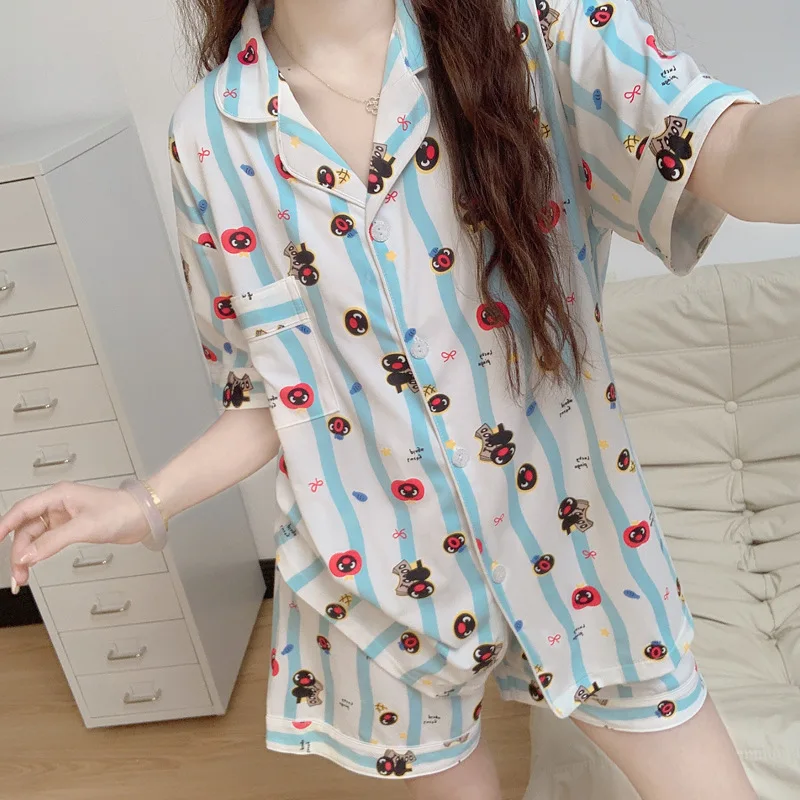 Korean Ins Cartoon Pajamas Female Summer Short-Sleeved Shorts Homewear Set Teenage Student Pajamas Cute Striped Homewear Set
Korean Ins Cartoon Pajamas Female Summer Short-Sleeved Shorts Homewear Set Teenage Student Pajamas Cute Striped Homewear Set