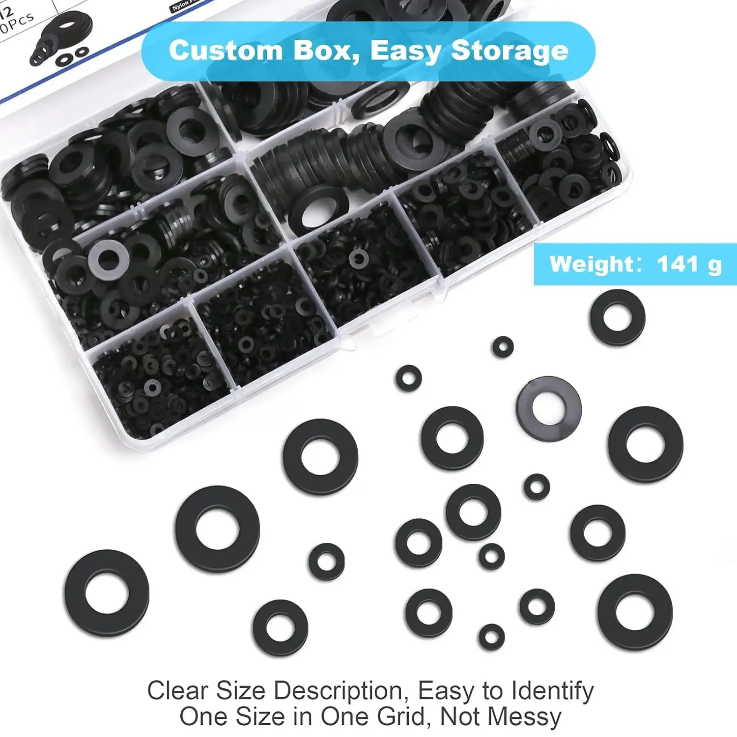 1200pcs black Nylon Flat Washer Assortment Kit sealing Spacer Insulation Gasket Ring shims M2 M2.5 M3 M4 M5M6M8M10M12 for screws
1200pcs black Nylon Flat Washer Assortment Kit sealing Spacer Insulation Gasket Ring shims M2 M2.5 M3 M4 M5M6M8M10M12 for screws