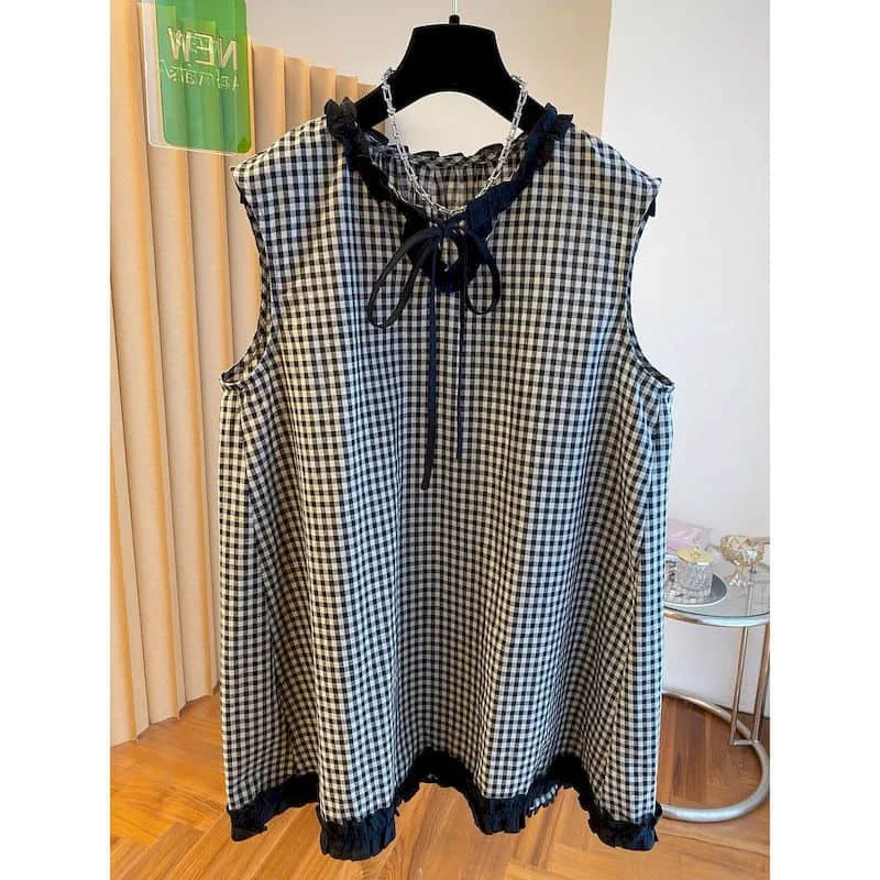 Plaid Vests Drawstring O-neck Loose Casual Korean Style Sleeveless A Hemline Shirts Youthful Styling Summer Tops Women Clothing
Plaid Vests Drawstring O-neck Loose Casual Korean Style Sleeveless A Hemline Shirts Youthful Styling Summer Tops Women Clothing