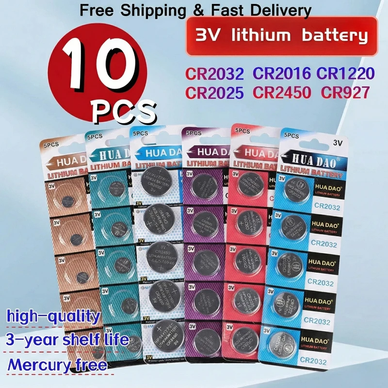 10Pcs CR2032 CR2025 CR2016 CR2450 CR1220 3V Coin Battery for Remote Control Toy Game Watch
10Pcs CR2032 CR2025 CR2016 CR2450 CR1220 3V Coin Battery for Remote Control Toy Game Watch