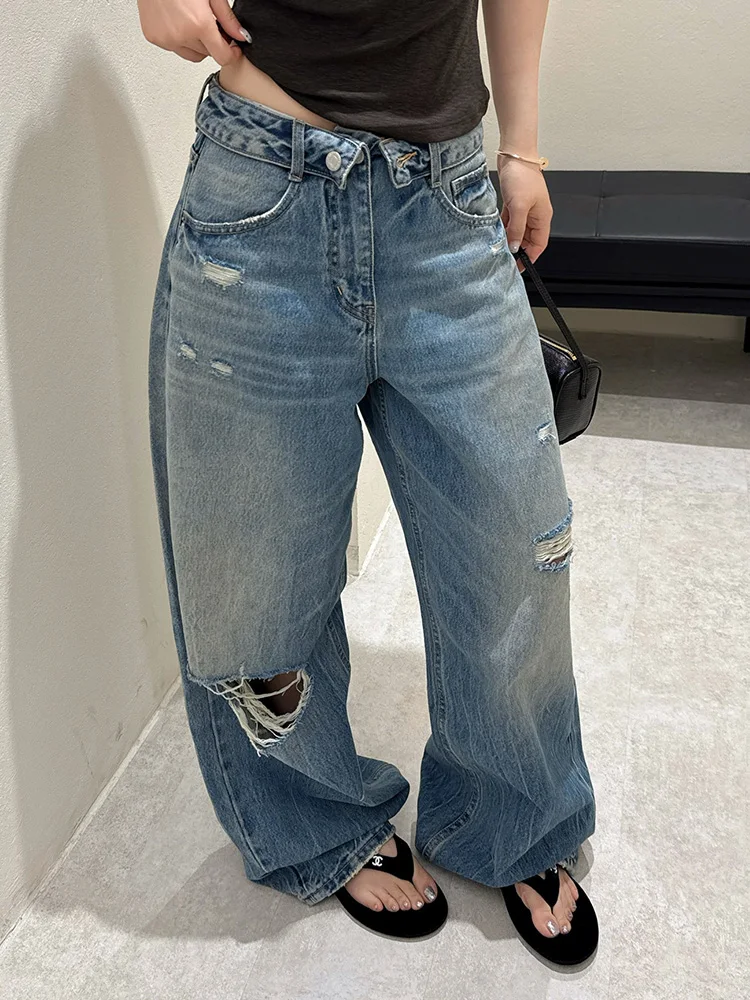 American Retro Design Women's Summer Hot Girl Fashion Distressed Floor-length Jeans Natural Waist Vintage Look Loose Fit Jeans
American Retro Design Women's Summer Hot Girl Fashion Distressed Floor-length Jeans Natural Waist Vintage Look Loose Fit Jeans