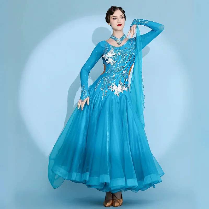 Standard Ballroom Dance Dresses Women High Quality Long Sleeve Waltz Dancing Skirt Lady's Elegant Blue Ballroom Dress
Standard Ballroom Dance Dresses Women High Quality Long Sleeve Waltz Dancing Skirt Lady's Elegant Blue Ballroom Dress