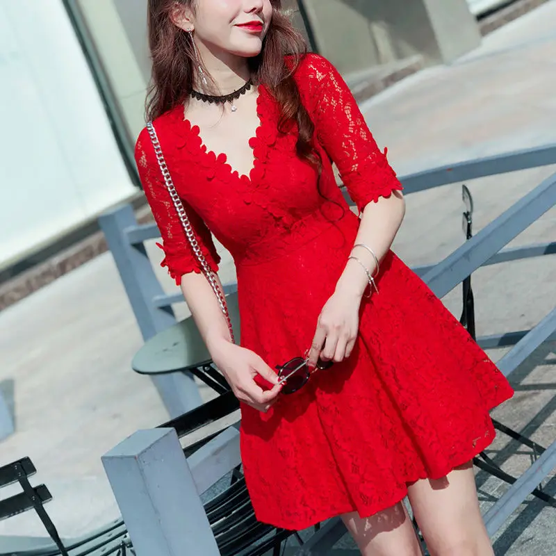 Red Lace V Neck A-Line Solid Hollow Out Half Sleeve Mini Dress 2022 Spring Summer Women Sexy Elegant Casual Short Party Dresses
Red Lace V Neck A-Line Solid Hollow Out Half Sleeve Mini Dress 2022 Spring Summer Women Sexy Elegant Casual Short Party Dresses