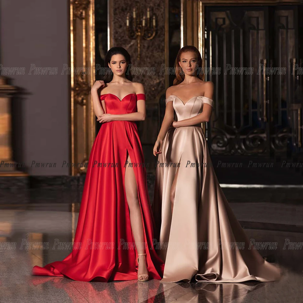 Elegant Satin Off Shoulder Prom Dress Side Slit Sexy Floor Length Sweetheart Neck Formal Evening Party Gowns A-Line 2023
Elegant Satin Off Shoulder Prom Dress Side Slit Sexy Floor Length Sweetheart Neck Formal Evening Party Gowns A-Line 2023
