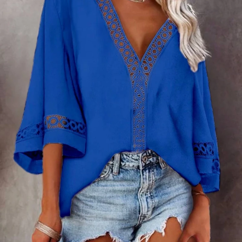 2023 New Blouse Women V-neck Sexy Shirt Hollow Lace Shirts Solid Ladies Tops Vintage Blouses Woman Elegant Top Female Clothing
2023 New Blouse Women V-neck Sexy Shirt Hollow Lace Shirts Solid Ladies Tops Vintage Blouses Woman Elegant Top Female Clothing