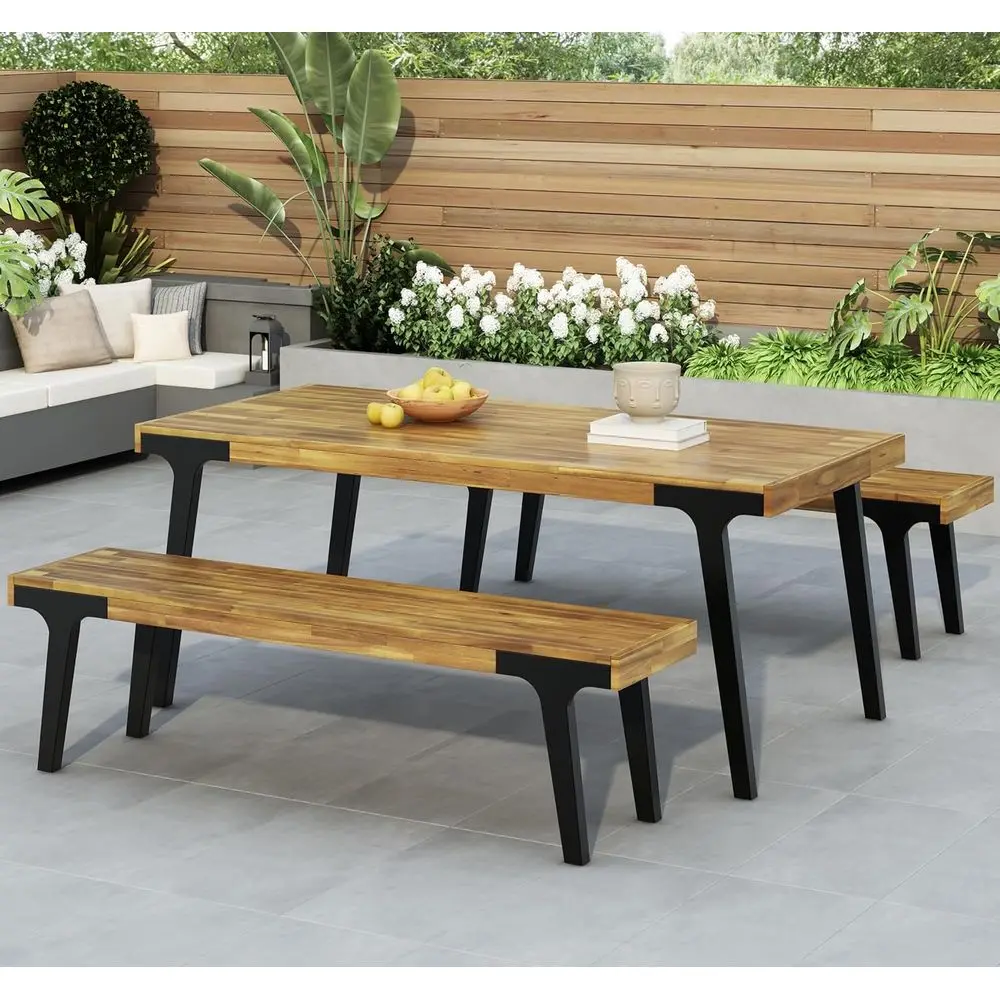 69'' Acacia Wood Patio Dining Set with 2 Benches - Industrial Style Outdoor Furniture for Deck or Porch
69'' Acacia Wood Patio Dining Set with 2 Benches - Industrial Style Outdoor Furniture for Deck or Porch