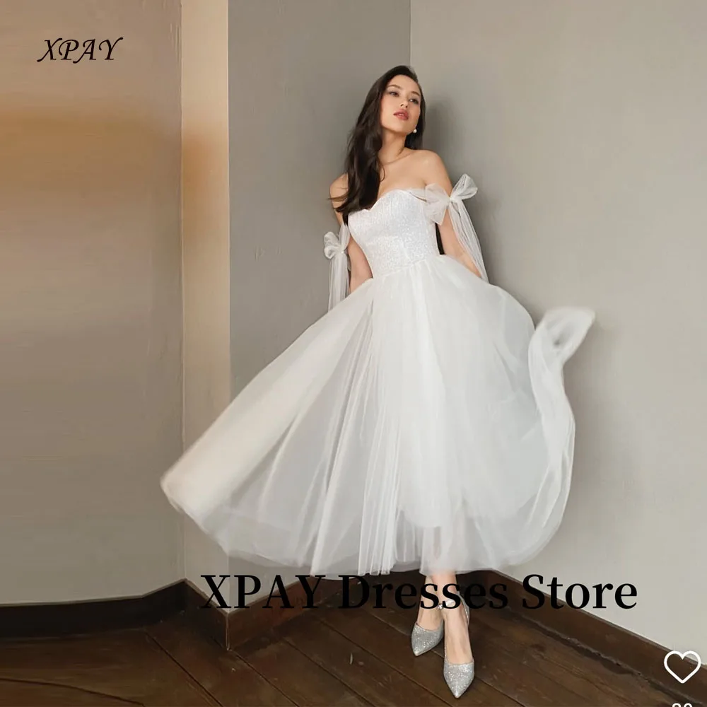XPAY Glitter Sequin A Line Tea Length Wedding Dresses Off Shoulder Adjustable Straps Bridal Gowns Formal Party Customized
XPAY Glitter Sequin A Line Tea Length Wedding Dresses Off Shoulder Adjustable Straps Bridal Gowns Formal Party Customized