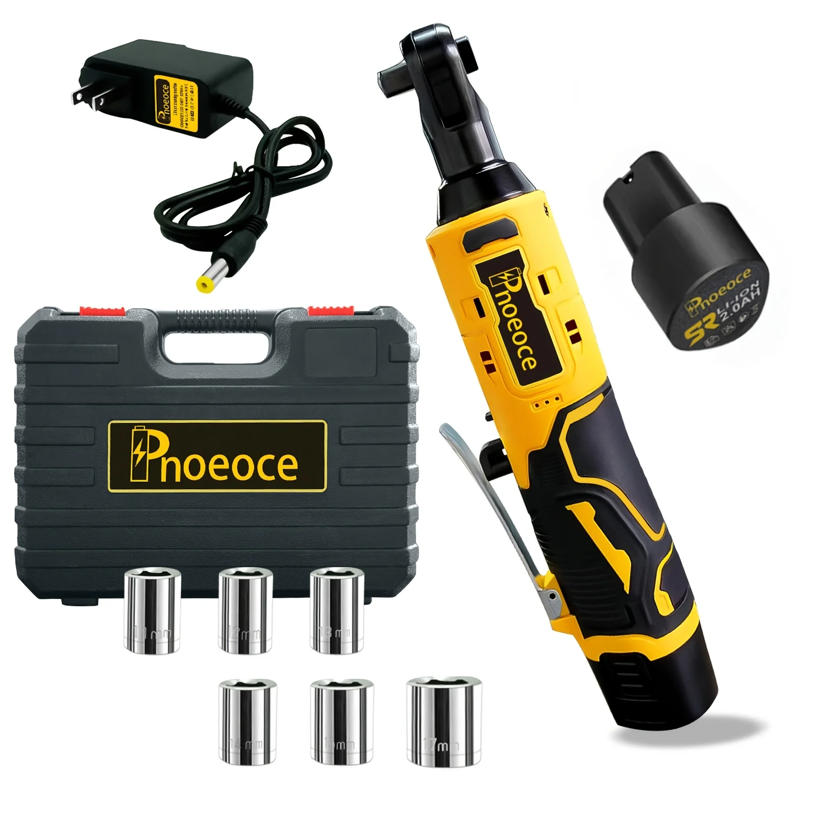 12V Cordless Electric Ratchet Wrench 3/8" Drive - 80-120N.M High Torque Lithium-Ion Kit, 1 X 2000Mah Battery And Fast Charger, 6 Sockets And Adapter, Storage Case, LED Lights And Variable Speed for Automotive/Truss/Home, Ideal Gift
12V Cordless Electric Ratchet Wrench 3/8" Drive - 80-120N.M High Torque Lithium-Ion Kit, 1 X 2000Mah Battery And Fast Charger, 6 Sockets And Adapter, Storage Case, LED Lights And Variable Speed for Automotive/Truss/Home, Ideal Gift