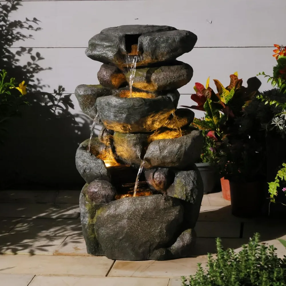 28.6" H Outdoor Water Fountain with 4 Tiers Cascading Realistic Rock Waterfall Fountains with LED Lights Outdoor, Customized
28.6" H Outdoor Water Fountain with 4 Tiers Cascading Realistic Rock Waterfall Fountains with LED Lights Outdoor, Customized