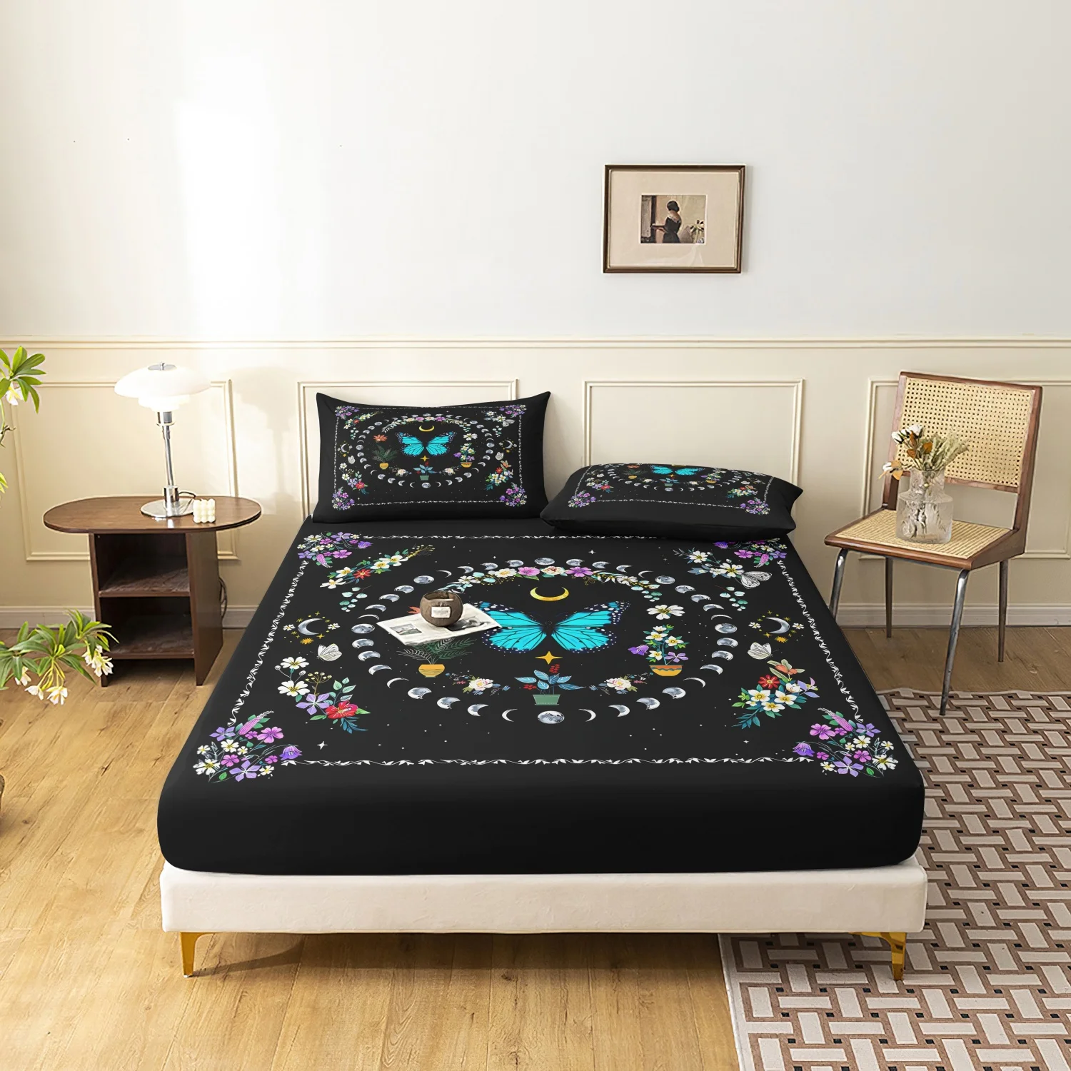 3pcs Bohemia Blue Butterfly Moon Phase Fitted Sheet Set, Celestial Floral Bedding Home Dormitory Hd Printing
3pcs Bohemia Blue Butterfly Moon Phase Fitted Sheet Set, Celestial Floral Bedding Home Dormitory Hd Printing