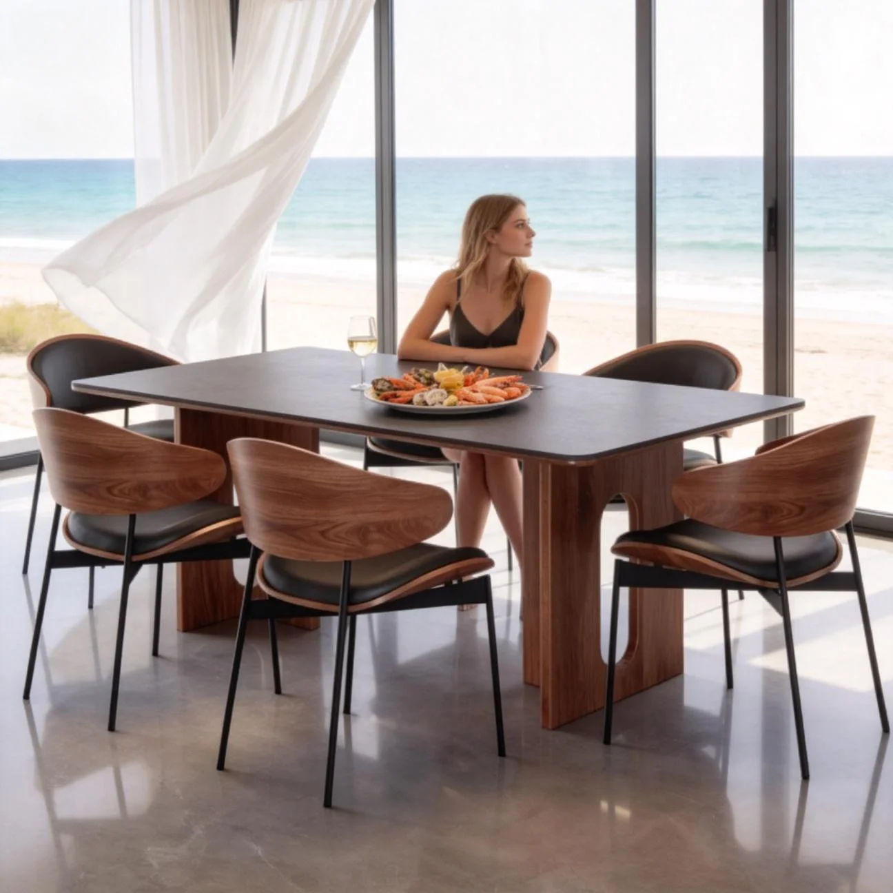 !@Rounded Corner Collision Proof Easy Clean Sintered Stone Top Solid Wood Frame for Home Business Wood Dinning Table
!@Rounded Corner Collision Proof Easy Clean Sintered Stone Top Solid Wood Frame for Home Business Wood Dinning Table