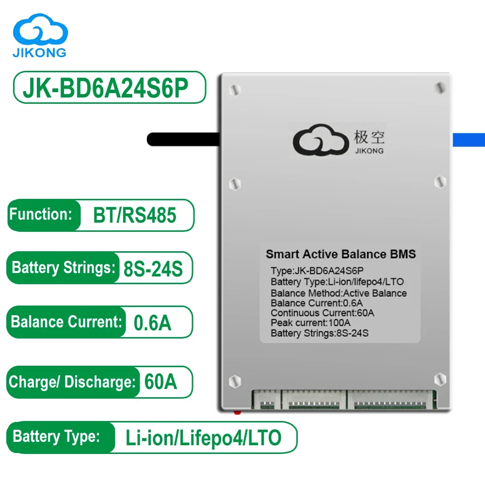 Умный телефон JK BMS JK-BD6A24S6P 0,6 Active Balance 8-24S ток непрерывный разряд 60A Lifepo4 Li-Ion LTO туристическое хранилище энергии RV
Умный телефон JK BMS JK-BD6A24S6P 0,6 Active Balance 8-24S ток непрерывный разряд 60A Lifepo4 Li-Ion LTO туристическое хранилище энергии RV