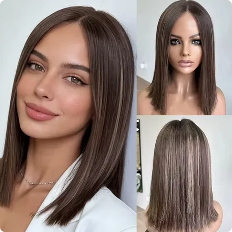 Ombre Brown with Blonde Streaks Highlights Synthetic HD Lace Front Wig Short Straight Bob Dark Brown Wig for Women Daily Party
Ombre Brown with Blonde Streaks Highlights Synthetic HD Lace Front Wig Short Straight Bob Dark Brown Wig for Women Daily Party