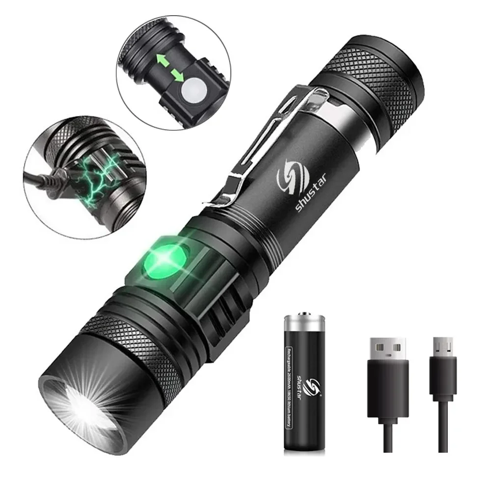 High Power Led Flashlights Zoomable Camping Torch With T6 LED Lamp Beads Waterproof 4 Lighting Modes Multi Function USB Charger
High Power Led Flashlights Zoomable Camping Torch With T6 LED Lamp Beads Waterproof 4 Lighting Modes Multi Function USB Charger
