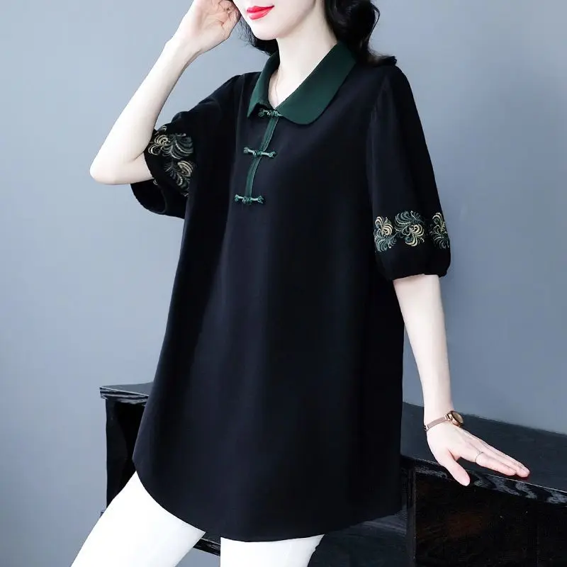 Large Size Women New Chinese Shirt for Women 2025 Summer New Lapel Button Slim Short-sleeved Pullover
Large Size Women New Chinese Shirt for Women 2025 Summer New Lapel Button Slim Short-sleeved Pullover