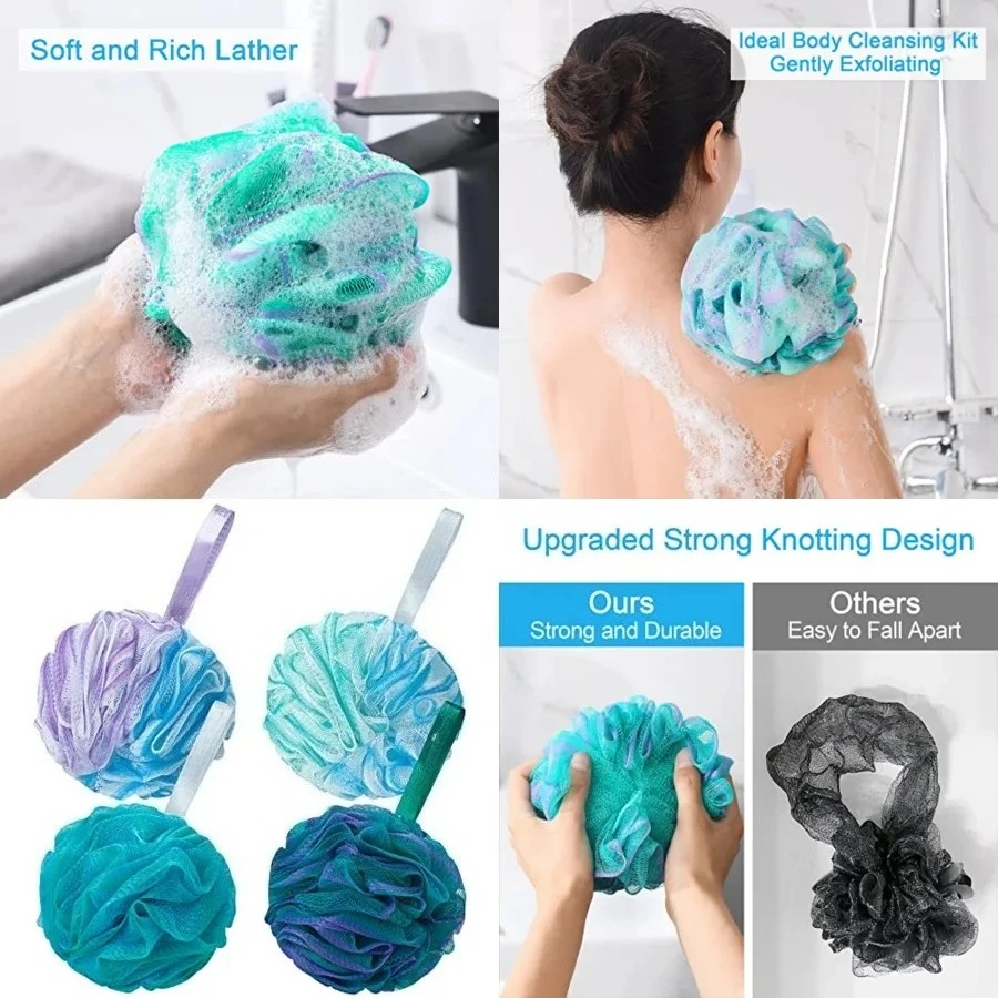 Loofah Sponge 75g/Piece, Exfoliating Bath Sponge Body Scrubber - Loofa Set of 4 Flower Color (Large, Green-Purple)
Loofah Sponge 75g/Piece, Exfoliating Bath Sponge Body Scrubber - Loofa Set of 4 Flower Color (Large, Green-Purple)