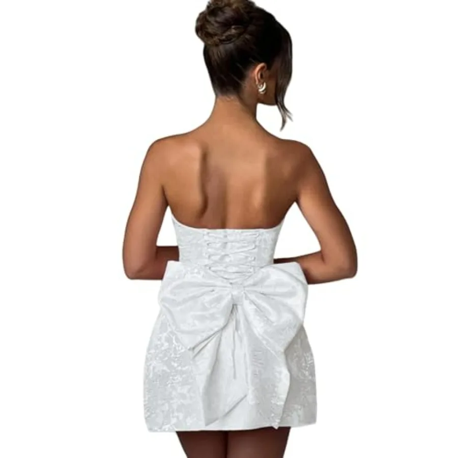 ZGMYC Jacquard Satin Homecoming Dress with Bow Elegant Strapless Mini Dress A Line Short Prom Dresses Party Gown
ZGMYC Jacquard Satin Homecoming Dress with Bow Elegant Strapless Mini Dress A Line Short Prom Dresses Party Gown
